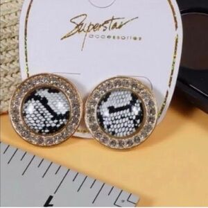 Superstar Accessories Zirconia Snake Print Stud Earrings Black, White, Gray NWT